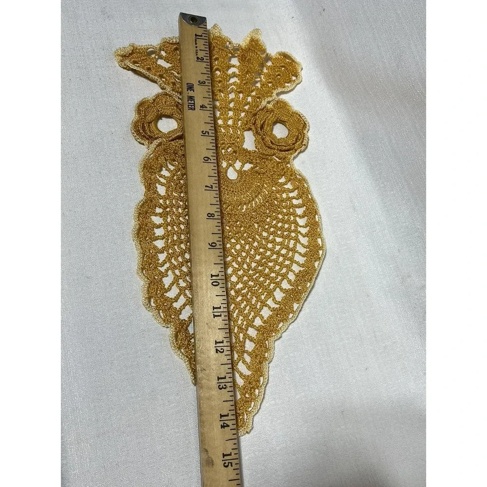 Vintage Owl Hand Crocheted Doily Cotton Gold Yellow MCM